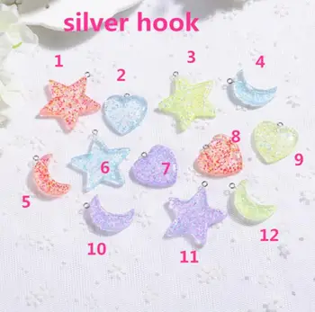

kawaii Flat back resin glitter star heart moon charms necklace pendant keychain charms for DIY jewelry decoration