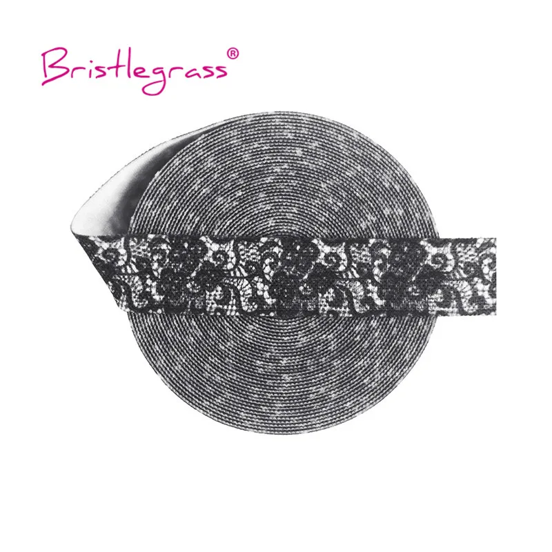 

BRISTLEGRASS Wholesale 50 100 Yard 5/8" 15mm Black Lace Print FOE Fold Over Elastics Spandex Bands Hair Tie Headband Sewing Trim