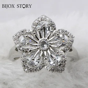 

BIJOX STORY luxury ring 925 sterling silver with flower shaped AAA zircon rings fine Jewelry for female Wedding Engagement Party