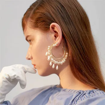 

Fashion Imitation Pearls Gold Hoop Earrings for Women Temperament Big Circle Statement Earrings New Jewelry Anniversary Gifts