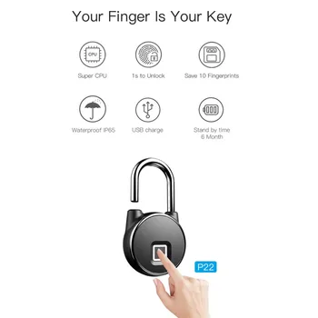 

New And Practical P22 Zinc Alloy Fingerprint Lock Electronic Intelligent Padlock Household Locker Warehouse Anti-theft Lock