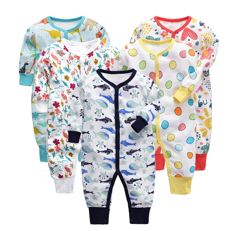 5pcs/set 0-12 Month Newborn Baby Girl Clothes Long Sleeve Footies Baby Boy Footies Jumpsuit Pajamas Winter - Цвет: Черный