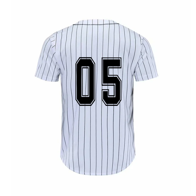 Индивидуальный номер бейсбольный Джерси для мужчин в полоску короткий рукав уличный хип хоп бейсбольный топ рубашки на пуговицах кардиган черно-белая спортивная рубашка - Цвет: White 05