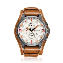 Модные календарь часы с большим циферблатом Кожаный ремешок наручные часы Curren Мужские Спортивные кварцевые часы мужские часы