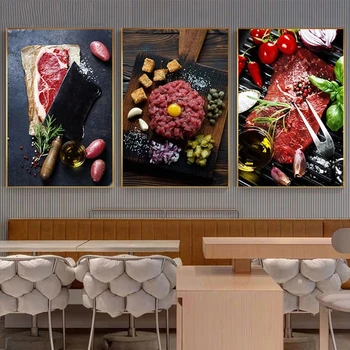 

Nordic Style Printed Steak Fruit Seasoning Poster Wall Art Delicious Food Canvas Painting Modular Picture for Kitchen Home Decor