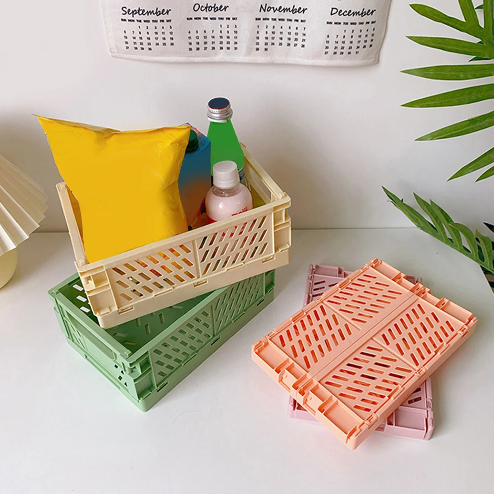 

Folding crate plastic folding storage box basket utility tool cosmetics sundry storage container home student desktop finishing^