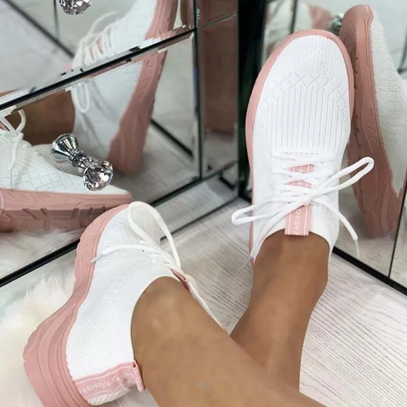 2021 Women Sneakers Mesh Breathable Shoes For Woman Casual Sneakers New Lace Up Women Vulcanized Shoes Female Flats White Black