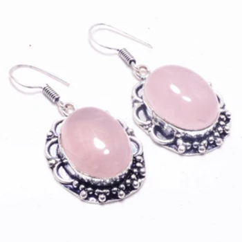 

Genuine Rose Quartz Silver Overlay on Copper Earrings , Hand made Women Jewelry Gift, E5129