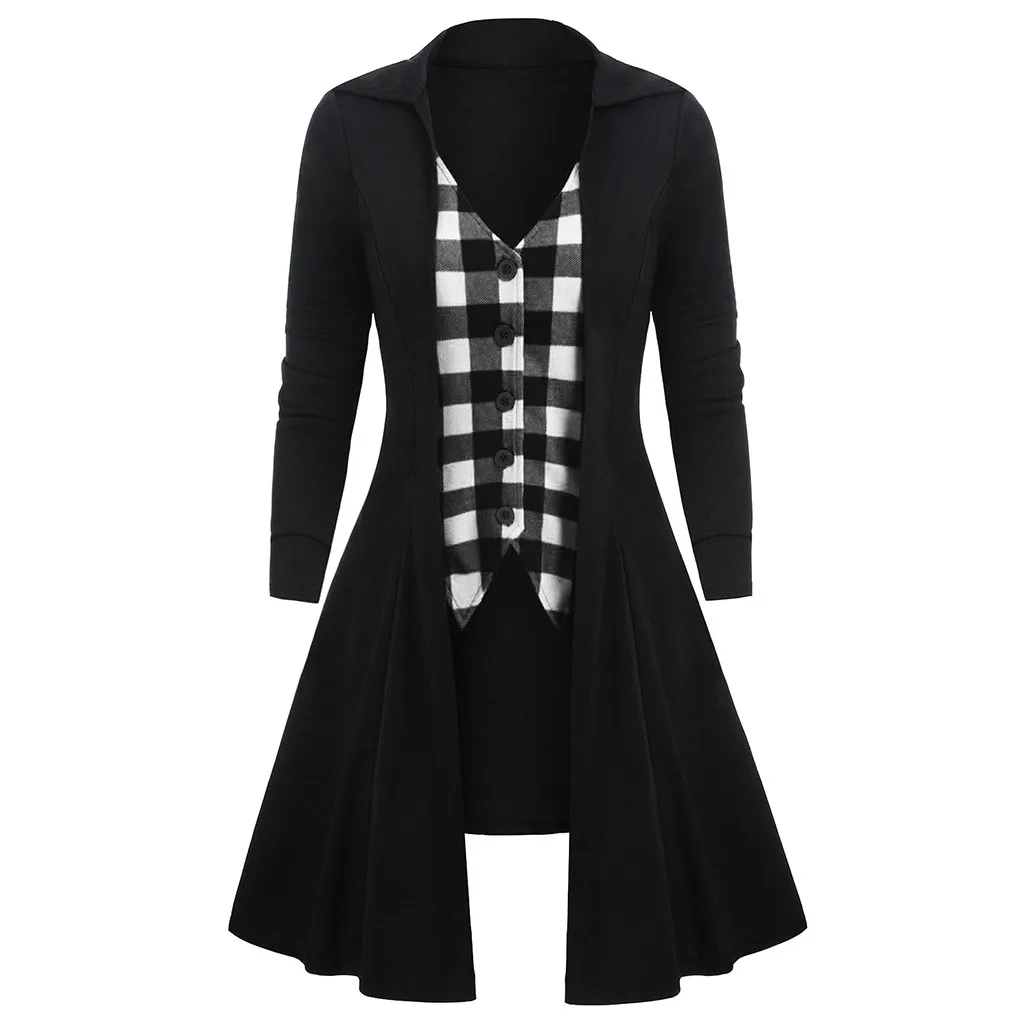 

Women Long Sleeve Blouse Halloween Gothic Cloak Plus Size Tunic Checked Print Button Autumn Tunic Top Female Tee Shirt 2019