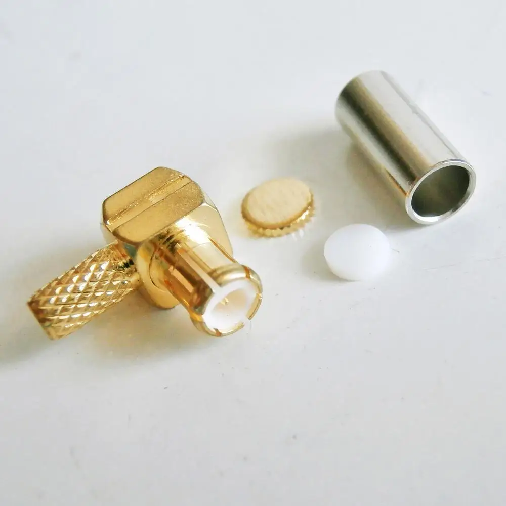 MCX Connector MCX Male 90 Degree Right Angle TYPE L plug Crimp For RG316 RG174 RG179 LMR100 Cable Brass RF Coax Adapter PTFE afbeelding