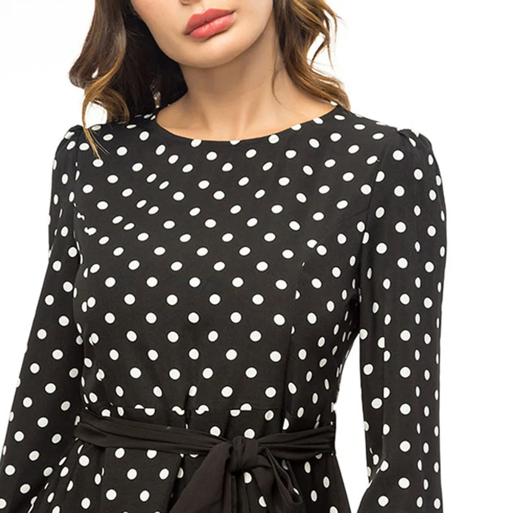 Autumn Female Fashion Polka Dots Vintage Dresses Elegant Pullover Ankle-Length Plus Size 3XL 4XL Middle Eastern Muslim Robe