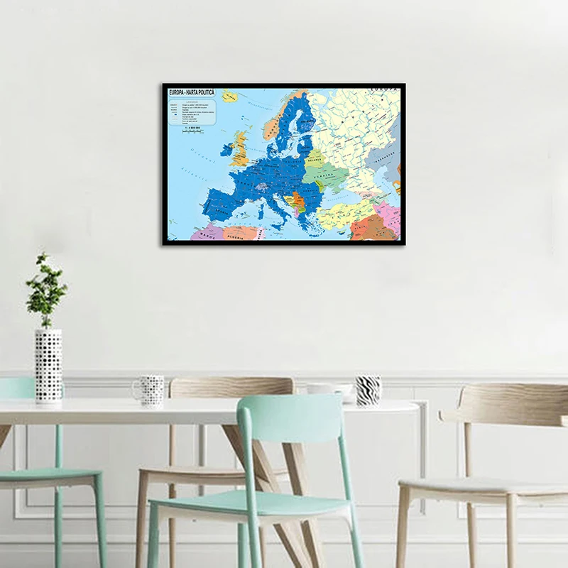 59x42cm Canvas Europe Map In Romanian Decorative Map of Europe Posters Bar Decoration Wall Sticker Room Home Office Supplies