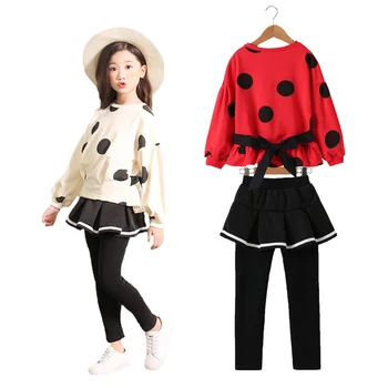 

Girls Clothing Sets Spring Dot Pattern Cotton Long Sleeve Shirt+Skinny Skirt Design Pants Kids Suit High-quality Clothing Set