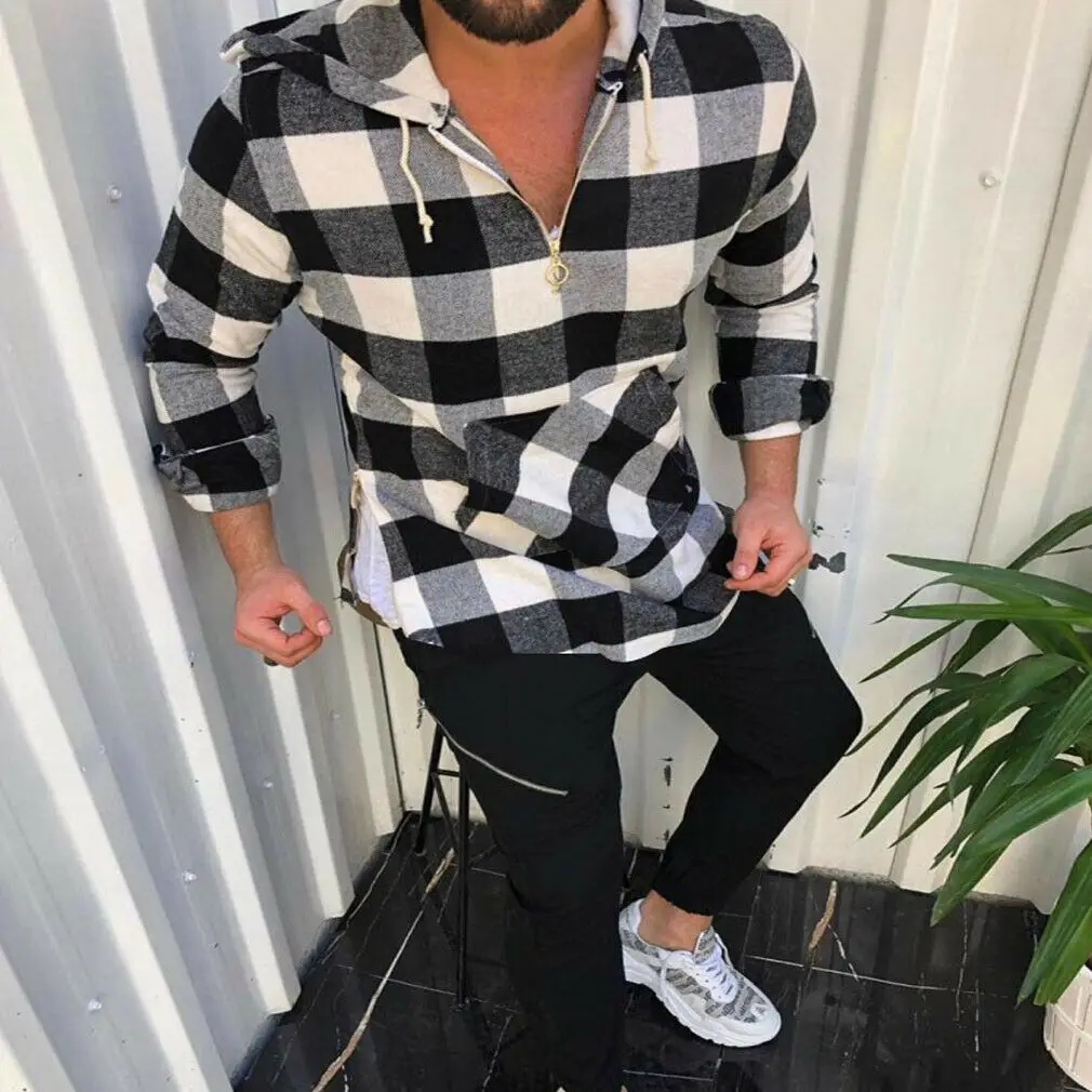 mens plaid zip up hoodies