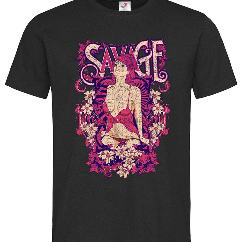 Розовая Футболка Savage Lust булавка Цветочная Удобная футболка унисекс для девушек |