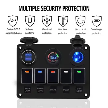 

Car Marine Boat LED Rocker Switch Panel With Fuse Dual USB Slot LED Light Power Socket Breaker Voltmeter For RV Car Boat