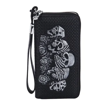 

Punk Men Genuine Leather Wallets Women Skull head Pattern Purses Vintage Cowhide Money Bag Long Wallet Female Clutch Bag cartera