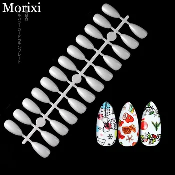 

5pcs/set False nails round water drop shape transparent natural white color sample nails color pattern card fake nail tips MZ182