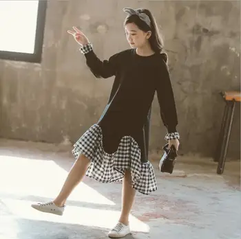 

2020 new girls ruffles dress fashion spring patchwork girls dresses 4-9t C646