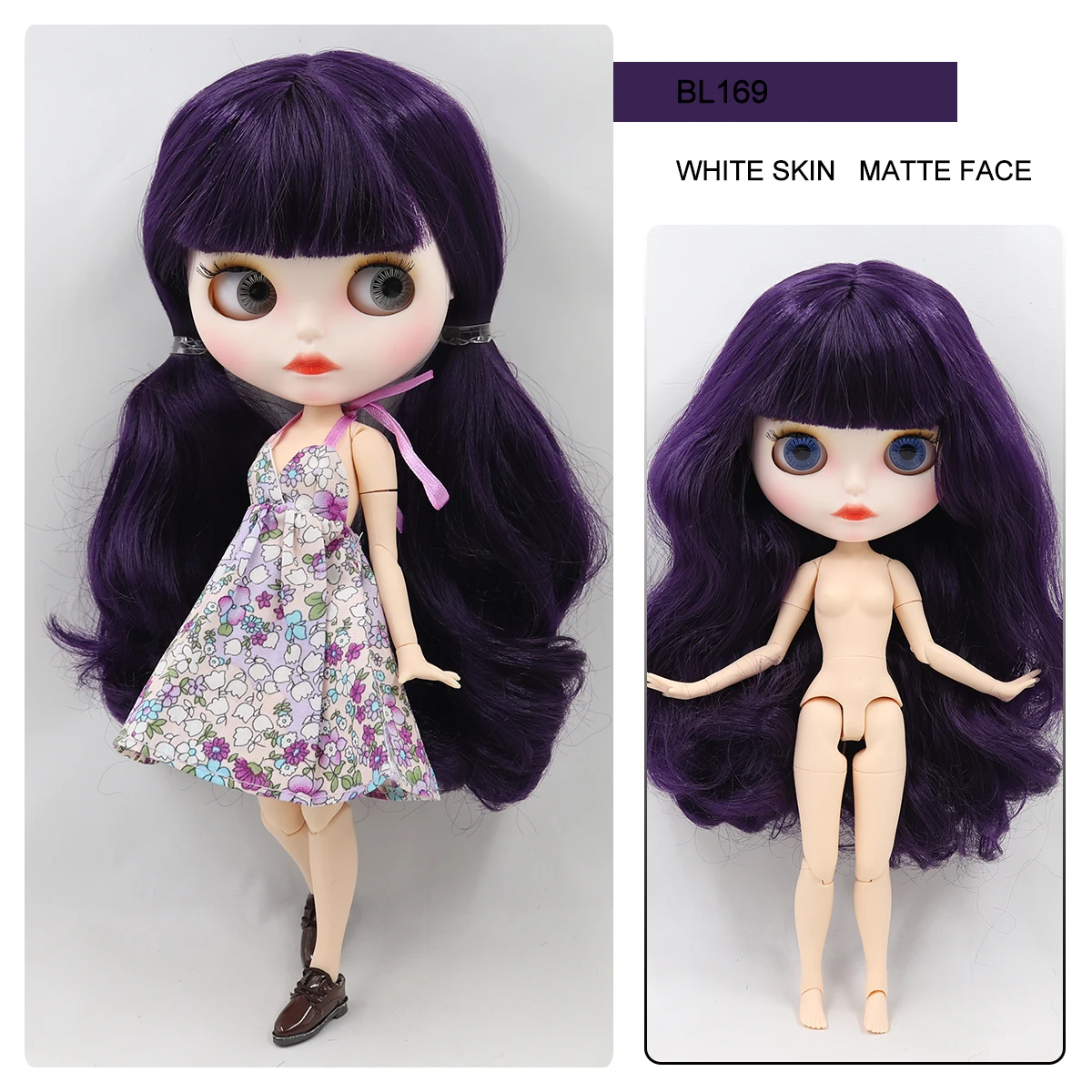 Neo Blythe Doll with Purple Hair, White Skin, Matte Face & Jointed Body 2