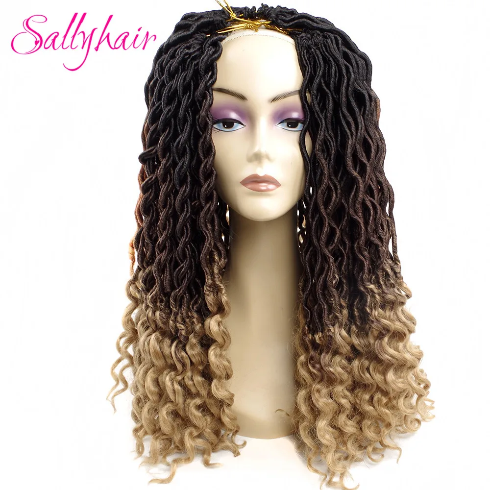 Sallyhair 24 пряди/упаковка Faux locs Curly крючком косы для наращивания волос синтетические мягкие Омбре плетение волос синий розовый свободный конец