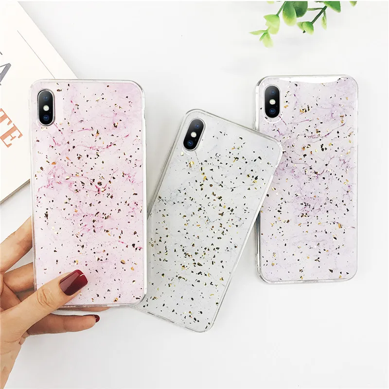 

KJOEW Glossy Marble Phone Case For Iphone 7 6s Cover Case For Iphone X XS 6 6S 7 7plus 8 8plus Soft Bling Gold Foil Phone Case