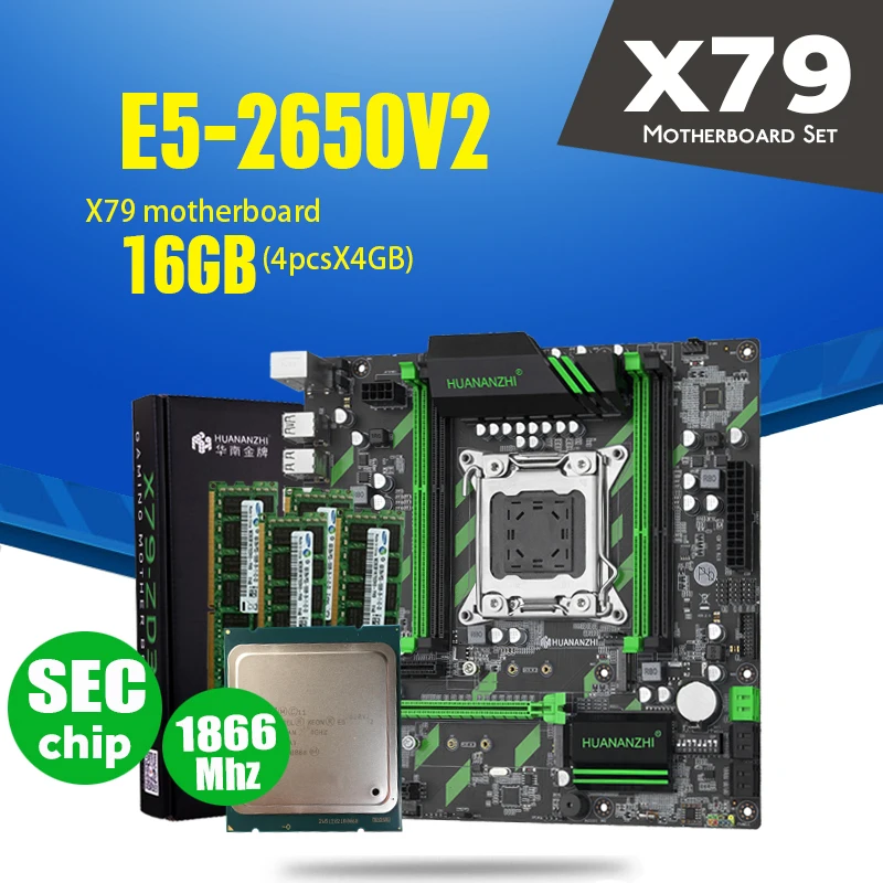 Материнская плата HUANAN ZHI материнская M.2 NVME MATX с процессором Intel Xeon E5 2650 V2 2 5 ГГц 4*4 Гб