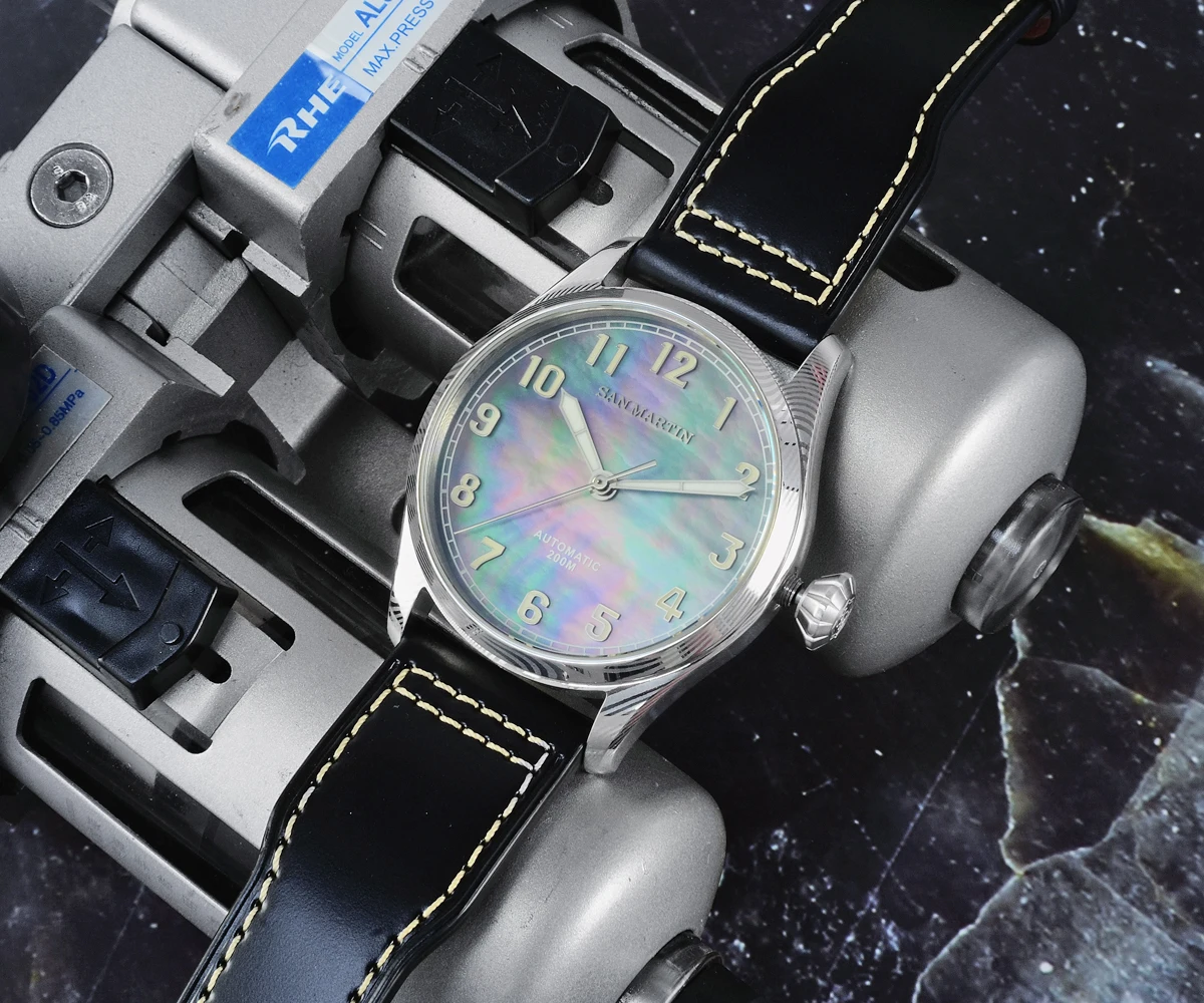 Lugyou Сан Мартин пилот бронзовые мужские часы настоящие индексы 200 м водостойкий резиновый ремешок Скелет задняя сапфировое стекло 42 мм