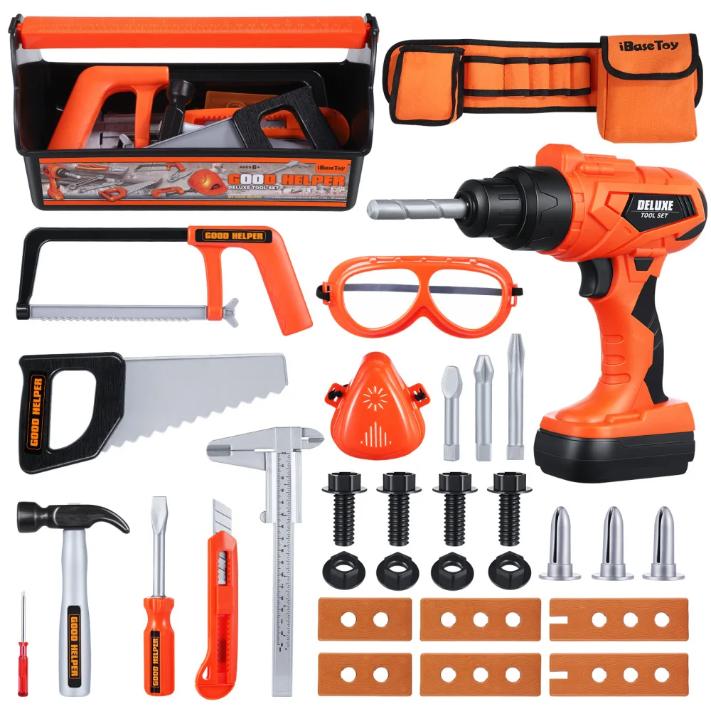 IBaseToy 32 unids/set niños herramienta juguetes los niños Juego conjunto de juguetes de simulación carpintero cinturón técnico Kit