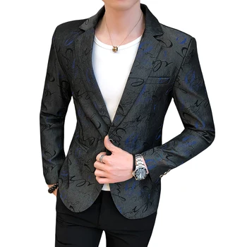 

2020 Male Suit Blazer Flower Print Party Wedding Prom Stylish Slim Fit Blazers For Men Stage Costumes Singers Slim Fit Jacket