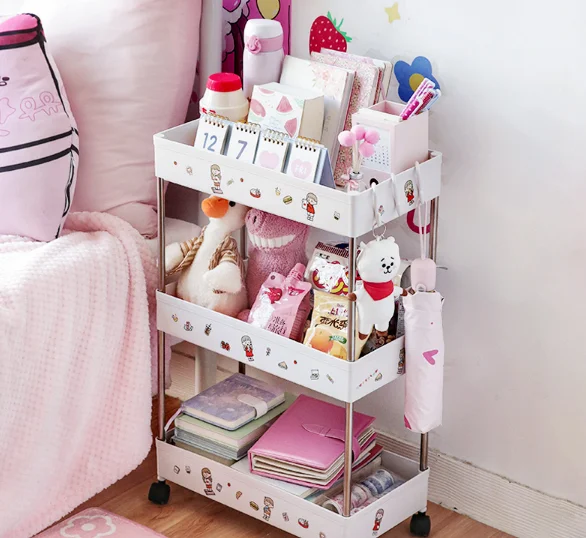 Mobile landing dormitory room snack storage artifact durable bedroom household bedside shelf trolley J05