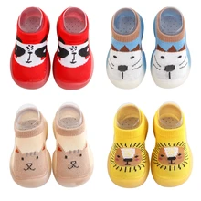Chaussures unisexes antidérapantes pour bébés, animaux mignons, premiers pas, semelle souple en caoutchouc, dessin animé, chaussettes d'intérieur, chaussures d'extérieur pour nourrissons