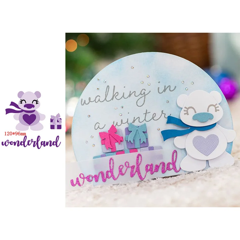 

Happy Bear Gift Box Wonderland Word Metal Cutting Dies Scrapbooking Album Paper DIY Cards Crafts Embossing Dies New 2019