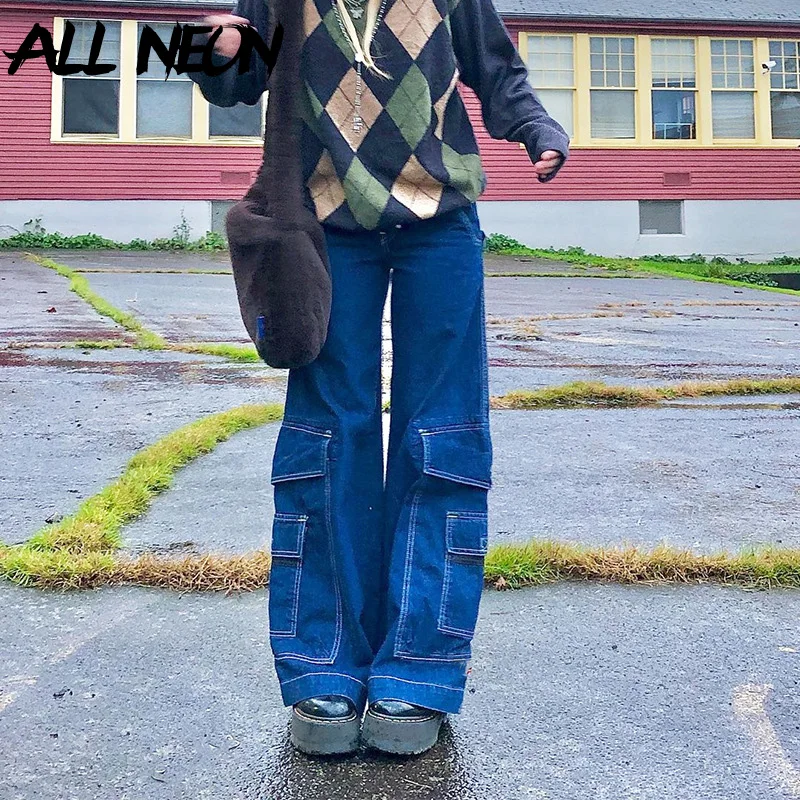 ALLNeon Y2K Fashion 90s Big Pockets 