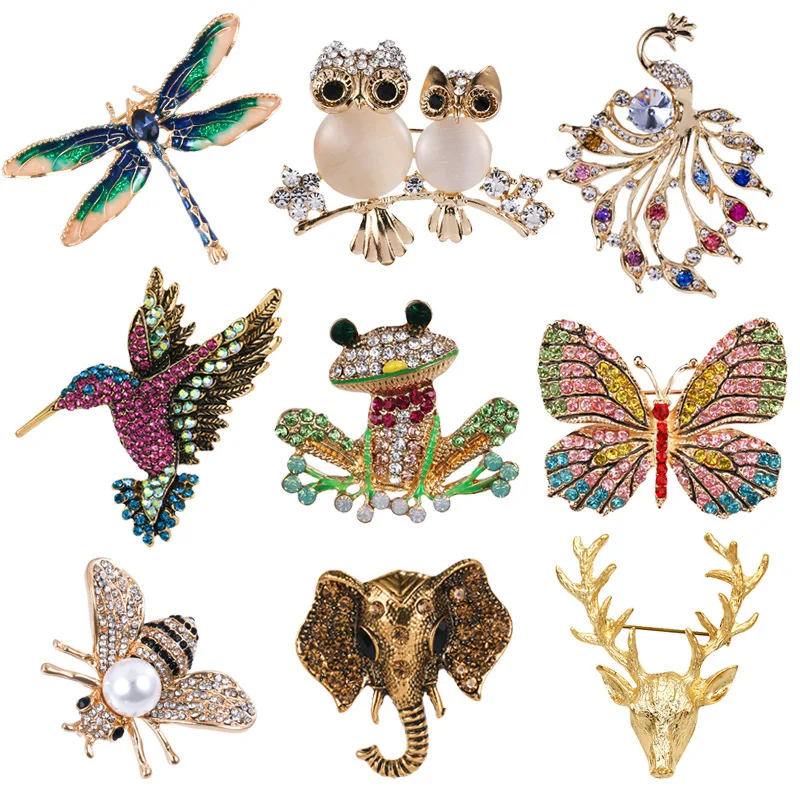 

Rhinestone Enamel Owl Brooch For Women Luxury Crystal Bee Frog Lapel Pins Animal Brooches Pins Badg Fashion Jewelry Woman Gifts