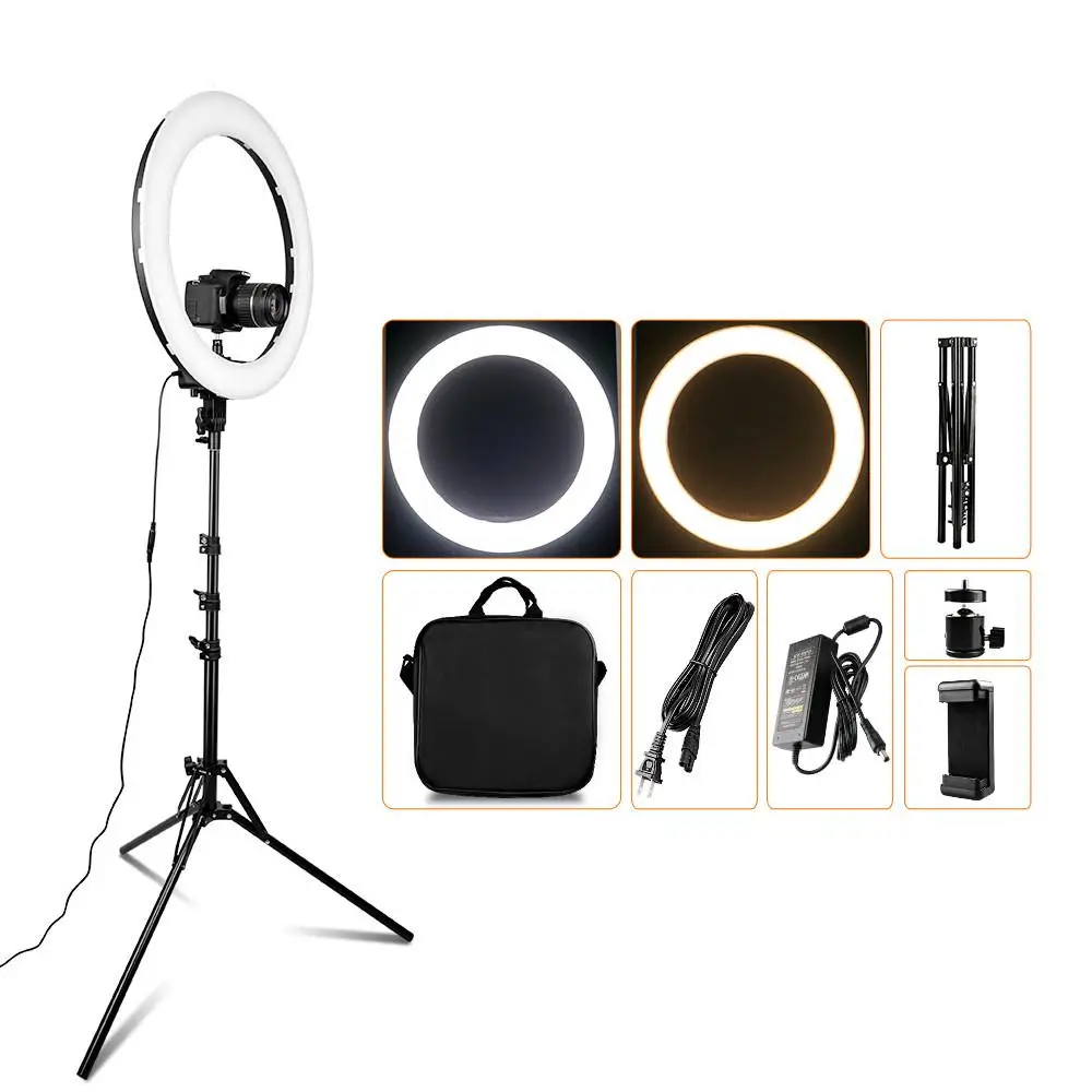 

RL-18A BiColor Dimmable ring light 55w with carry bag 512pcs led beads photography ringlight lamp for makeup & 2m Tripod