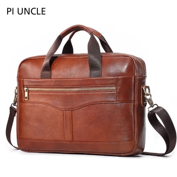 

Brand Genuine Leather Men's Briefcase Business Computer Bag Male Shoulder Messenger Postman Bag Men Cross Body Vintage Leather