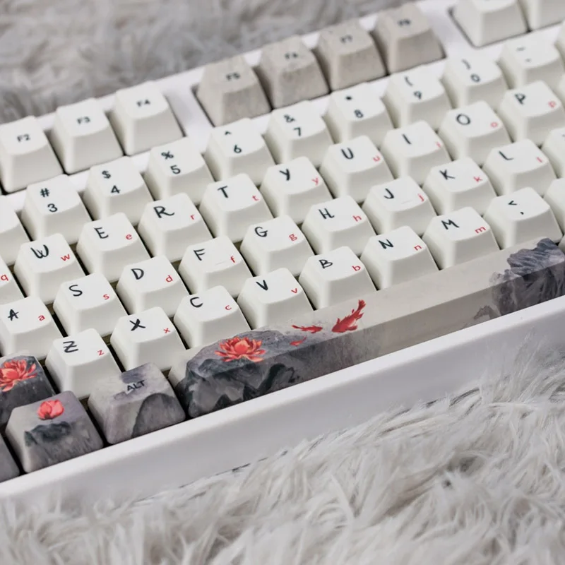 

108PCS Ink Lotus Koi Fish Keycap PBT Creative Backlit Keycap Cherry Profile Sublimation For Mechanical Keyboard