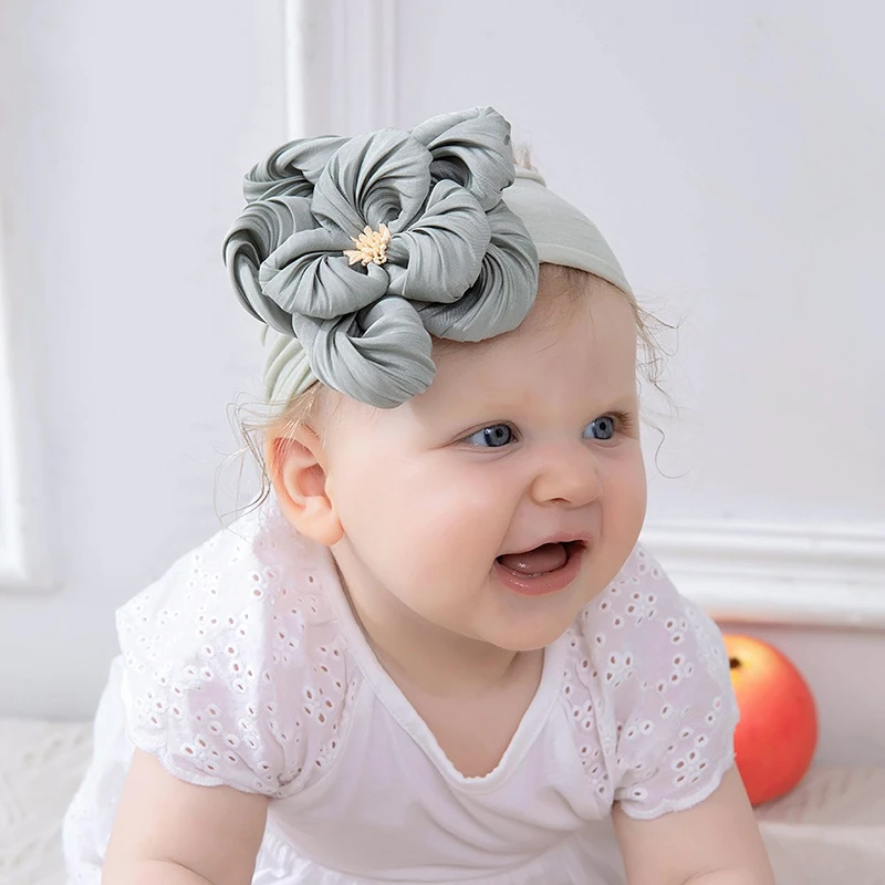 Diademas para bebé con flores grandes para niña, diadema de nailon suave para bebé, turbante ancho para niña, accesorios para el cabello para recién nacido, accesorios para fotos|Niños y Bebé Accesorios|