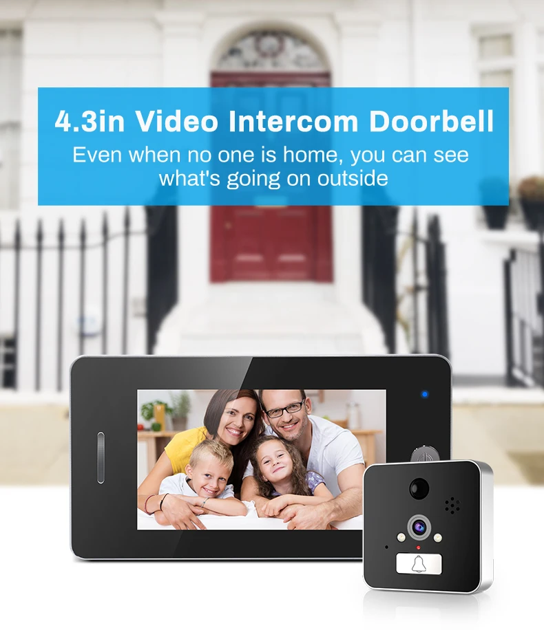 4.3inch display ultra wide angle door viewer WIFI wireless APPs doorbell HD960P video recroder motion detector anti theft