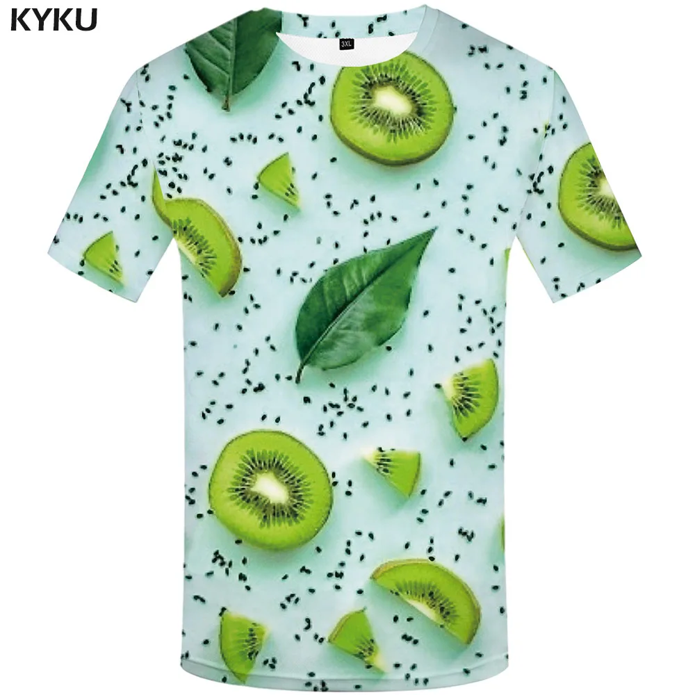 

KYKU Brand Kiwi T-shirt Men Leaf Tshirt Printed Green T-shirts 3d Harajuku Anime Clothes Novel Shirt Print Mens Clothing summer