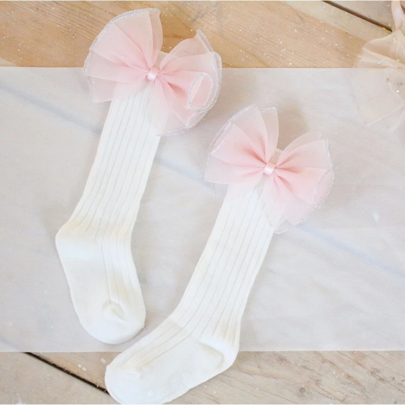 Белые носки для девочек эластичные гольфы для девочек носки с бантом для маленьких девочек зимние длинные носки meisjes sokken meias