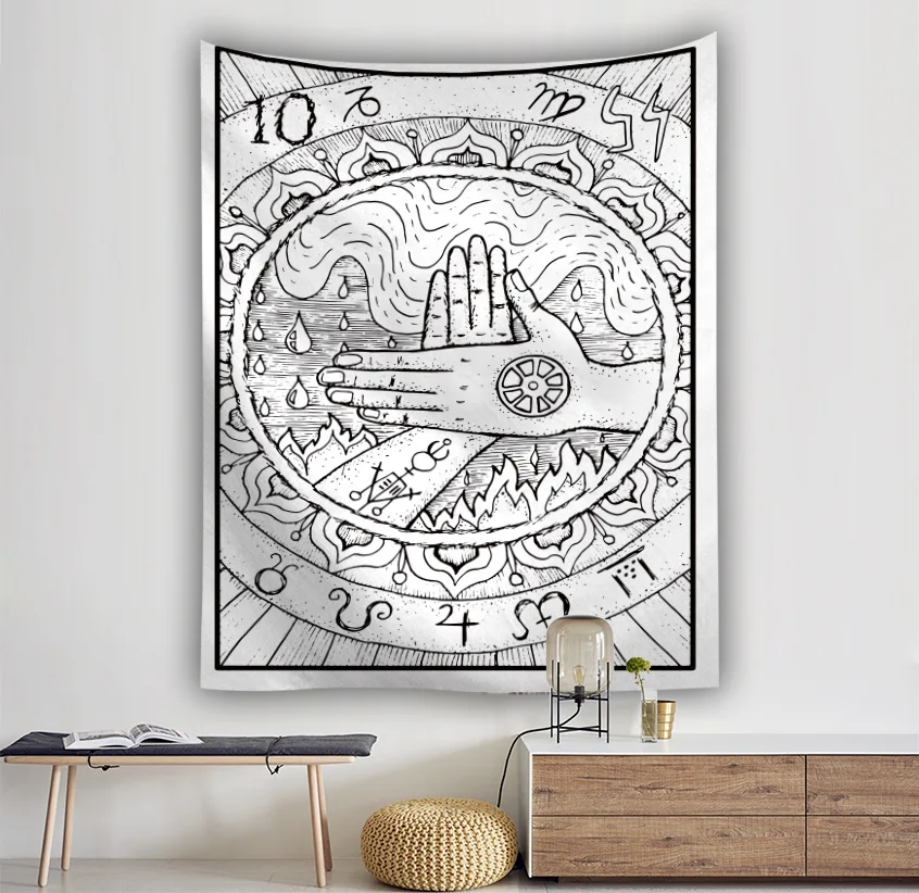 

Yaapeet 1pc Tarot Wall Tapestry Polyester Psychedelic Wall Hanging Bohemia Black White Hanging Tapestry New Classical Wall Decor