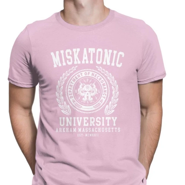 Cthulu And Lovecraft Miskatonic University Tee Shirt Men Call Of Cthulhu Necronomicon Funny Tees Crewneck Cotton Tops T Shirt Pink