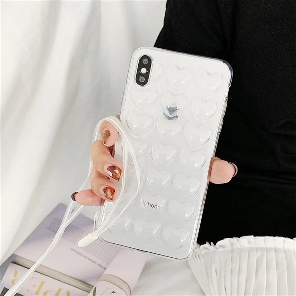 Чехол для телефона Kowkaka 3D Love Heart Candy для iphone 11 Pro Max XS Max XR XS X 6 6S 7 8 Plus с силиконовым ремешком мягкая задняя крышка