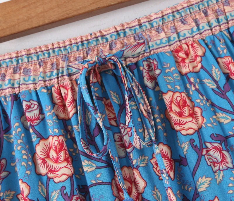 Летняя мода Boho шикарная Женская пляжная богемная юбка с цветочным принтом высокая эластичная талия вискоза А-силуэт Boho макси юбки Femme