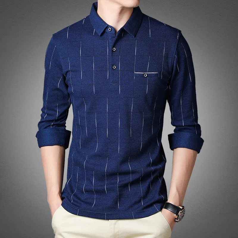 

Long Sleeve Striped Polo Shirts Men Slim Fit Polo Shirts homme high quality Camisas solid Summer Turn Collar Male Casual