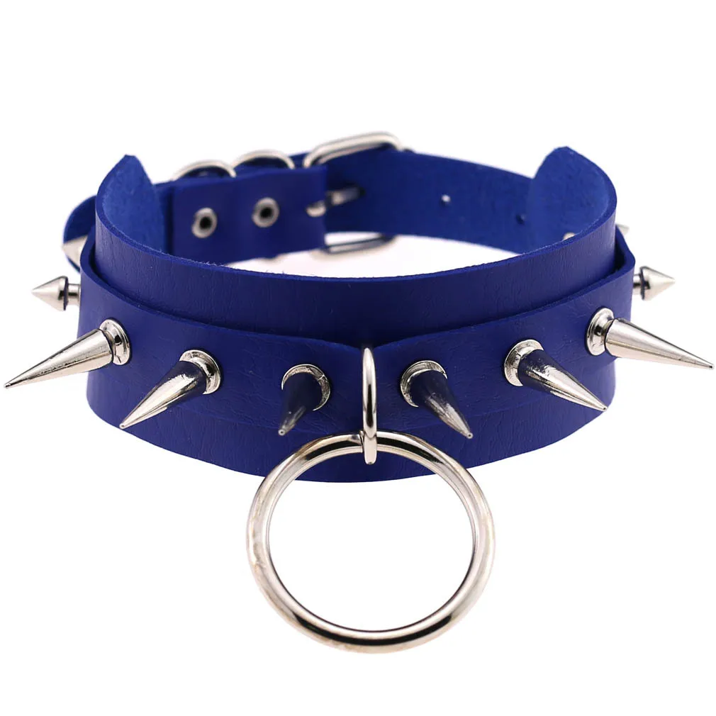 2021 Fashion Punk Blue Leather Choker Necklace Multilayer Heart Round Chocker Sexy Collar E Girl Women Necklace Gothic Jewelry 