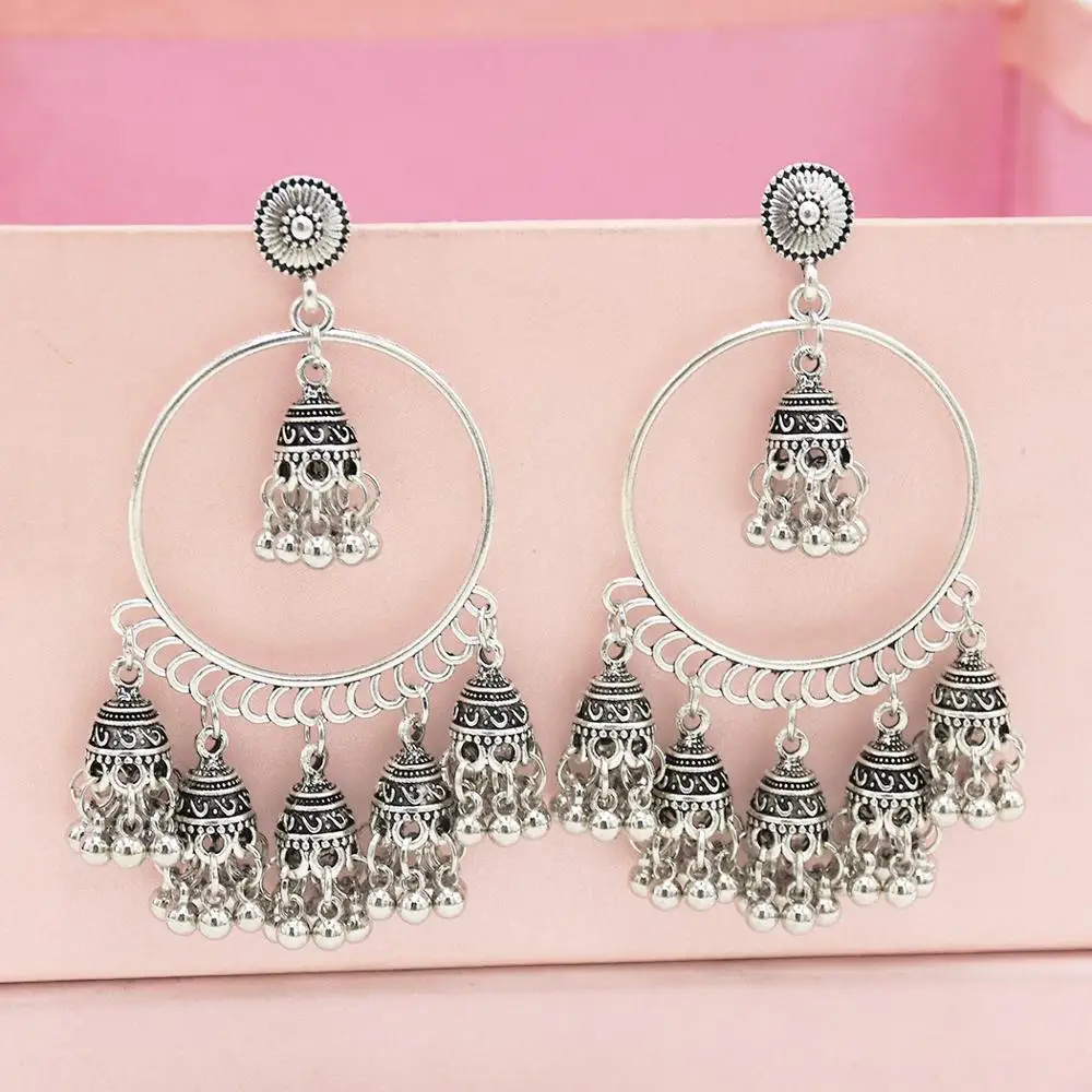 Окисленный цвет серебристый, золотой ручной работы большой Jhumka Jhumki серьги с клетка для девочек Индии Бали Болливуда афганских ювелирные изделия из египта