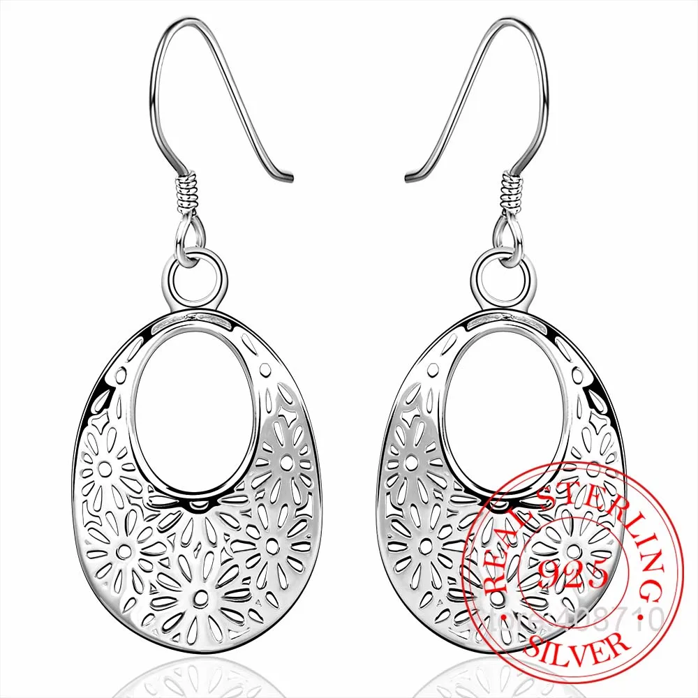 Classic 925 Sterling Silver Orecchini Hollow Fiori Waterdrop Orecchini Per Le Donne Oorbellen Brincos